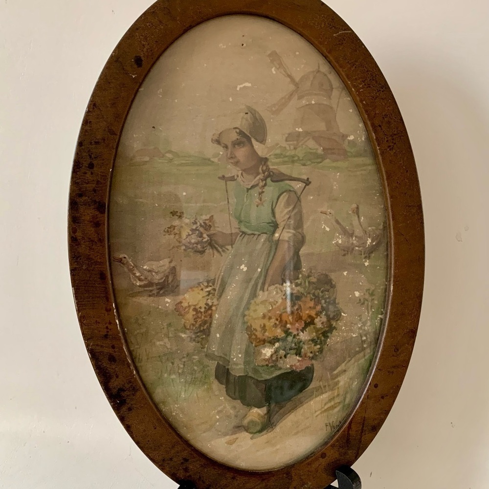 Vintage Metal Oval Picture From Holland 8/12 Inch